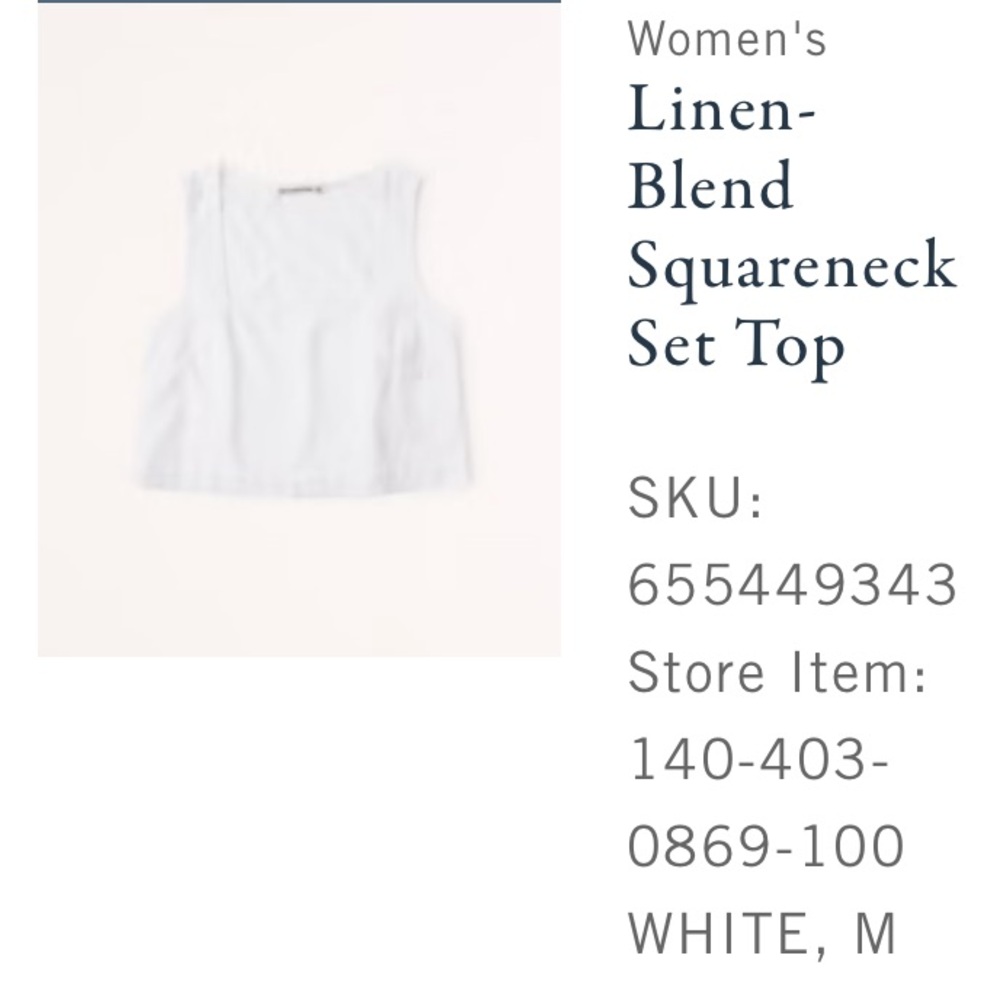 White Abercrombie Linen-Blend Squareneck Top size M